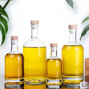 200Ml 375Ml 500Ml 750Ml 1000Ml Transparan Putaran Kosong Batu Kaca Minuman Keras Anggur Vodka Botol Tequila dengan Tutup Gabus Disegel