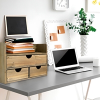 Organisateur de bureau en bois moderne personnalisable à 3 niveaux avec plateau supérieur et 3 tiroirs pour la maison et le bureau, durable et écologique