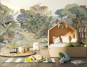 Tranh dán tường 3D in hình rừng nhiệt đới Đông Nam Á, tranh tường vẽ tay, cây xanh lá cây, động vật - Product Image 3