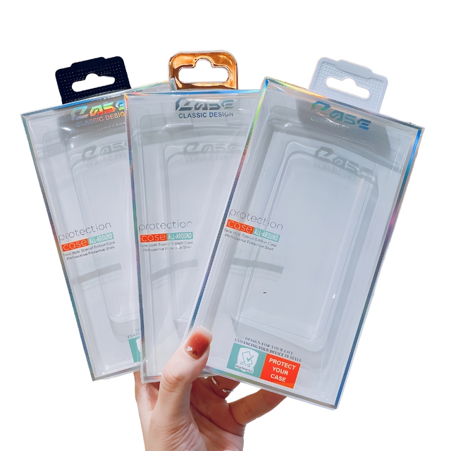 Clear PVC Plastic Rectangle Box for Mobile Phone Accessory Case Packaging with Euro Hang Tab Custom Printed Logo Case