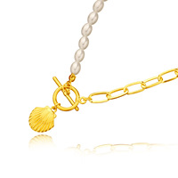Colgante de concha de perla de imitación Diseñador Collar Encantos Cadena de joyería chapada en oro de 18 quilates, Cadena de eslabones Aleación OT Hebilla