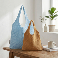 Sac fourre-tout de luxe en toile tricotée en forme de cœur, style crochet japonais, imperméable, pour l'été et l'automne, avec fermeture éclair ouverte, fait main, vente en gros