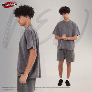 Men's Vintage Double Yarn Fabric Oversized Short Sleeve T-<b>shirt</b> Washed <b>Patchwork</b> Sleeve Cotton Solid Tshirt for Summer - Product Image 5