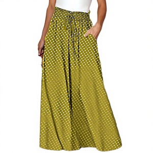 Pantalon d'été bohème ample et respirant à taille élastique, imprimé à pois, longueur cheville - Product Image 2