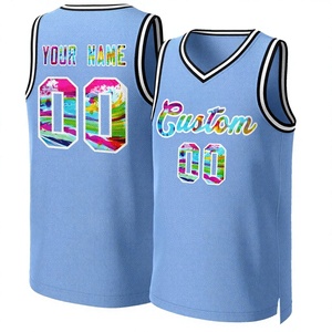 Camiseta de Baloncesto Azul Claro Personalizada, Cuello en V, Sin Mangas, Impresión Sublimada, Patrón de Arcoíris, Unisex, para Adultos, Todas las Temporadas - Product Image 1