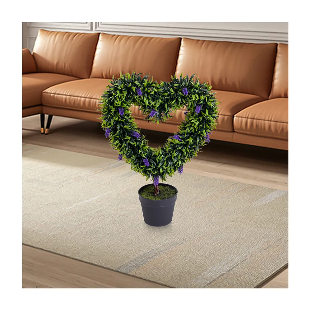 PZ-1-114 Wholesale Faked Greenery Potted Plant Topiary Artificial Purple Lavender Grass Heart Shape Tree for Home Garden Decor