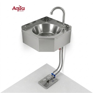 Évier d'angle de cuisine en acier inoxydable avec robinet à pédale et bouton-poussoir, équipement de cuisine professionnel - Product Image 1