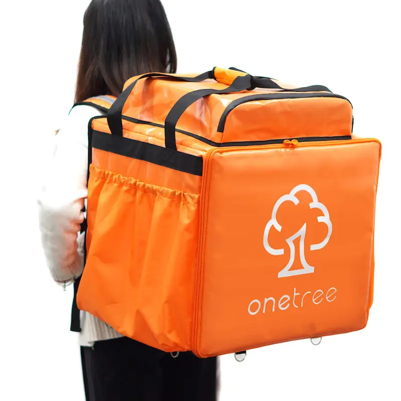 Motosiklet büyük kapasiteli depolama sırt çantası markalı özelleştirilmiş turuncu yalıtımlı çanta binici teslimat yumuşak sırt çantaları