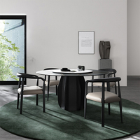 Meuble d'intérieur, table à manger en bois massif massif avec centre rotatif,