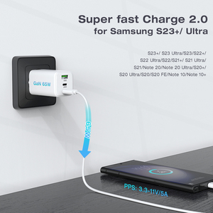 Cargador GaN de 65W PD3.0, Cargador USB C de Carga Rápida con Doble Puerto y Enchufe Universal para iPhone, <span class=keywords><strong>Samsung</strong></span>, Laptop, Cargador de Pared - Product Image 3