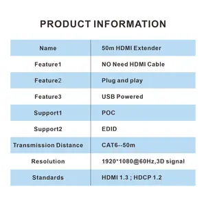 HT238P prolongateur HDMI à prix d'usine, conception Ultra Mini, prise en charge de l'émetteur Edid HDMI 1080P 60Hz 50M