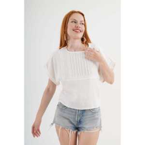 Chemise en satin brodée vintage pour femmes en gros avec détail en dentelle Taille unique XL Coton Soie - Couleur écru - Product Image 4