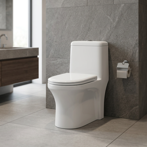 WC monobloc UF en céramique indienne, monobloc, à chasse directe, blanc, à poser au sol, avec couvercle de siège - Product Image 2