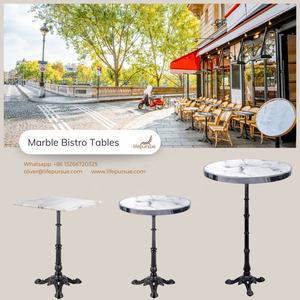 Lifepursue <span class=keywords><strong>Table</strong></span> de bistro en marbre blanc naturel Look vintage <span class=keywords><strong>Table</strong></span> de salle à manger extra stable de haute qualité - Product Image 5