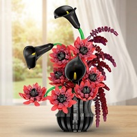 Atractivos Jarrones de Flores Rojos y Negros de Estilo Gótico, Bloques de Construcción de Plástico ABS, Macetas de Juguete, Modelo de Decoración para el Hogar