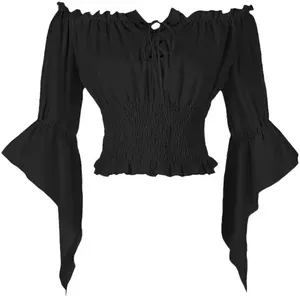 Chemisier paysan Echo Renaissance pour <span class=keywords><strong>femme</strong></span>, à manches trompette, style Steampunk, <span class=keywords><strong>Pirate</strong></span>, Médiéval, pour Cosplay, Haut Corset - Product Image 4