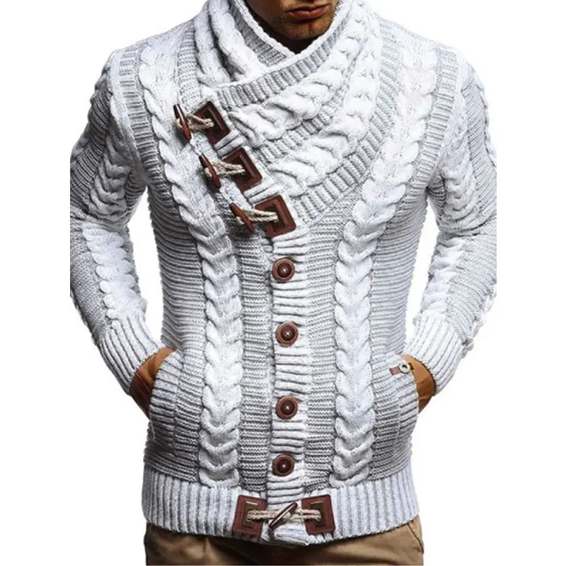 High quality new high collar button horn buckle buckle knitted cardigan men's sweater