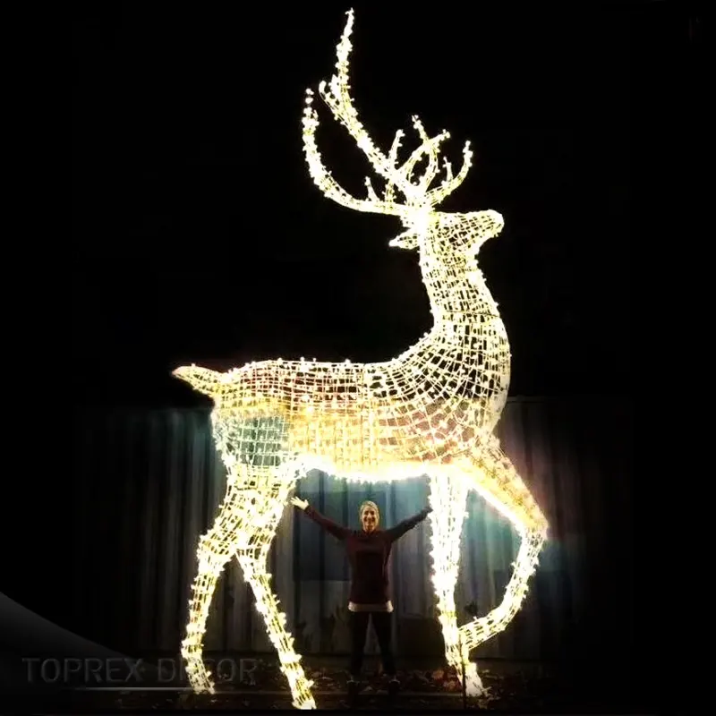 Levensgrote verlichte 3d metalen kerst decoratieve grote outdoor giant led rendier motief licht