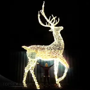 Ukuran Hidup Diterangi 3D Logam Natal Dekoratif Outdoor Raksasa LED Rusa Motif