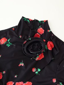 KAR & OT ZA ropa de mujer 2025 verano nueva moda francesa tridimensional flor decoración estampado <span class=keywords><strong>mono</strong></span> de manga larga 6921 - Product Image 4