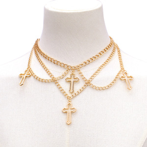 Collier croix superposé en alliage de zinc, design géométrique multicouche, couleurs or/blanc/noir, bijoux de mode pour femmes - Product Image 2