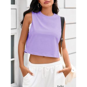 Fisoew Women's <b>Cropped</b> Tank <b>Top</b> Sleeveless Hollow Out Crew Neck Loose Fit Athletic Summer Basic Tee - Product Image 4