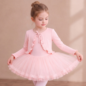 Chaqueta de punto tipo cárdigan para niñas, manga larga, con lazo de diamantes de imitación y volantes, para práctica de ballet en estudio - Product Image 3
