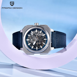 เบอร์จานี สเกเลตันนาฬิกาข้อมือแบบกลไก หน้าปัดกระจก สแตนเลสสตีลสำหรับผู้ชาย PD-1791 ตัวเรือนทรงสี่เหลี่ยม กันน้ำ 50 เมตร สายหนังวัว - Product Image 2