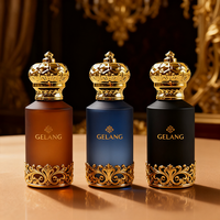 Bouteille de parfum bleue givrée de luxe personnalisée ronde 50ML bouteille de parfum vide 100ml bouteille de parfum en verre 30ML avec couvercle en or