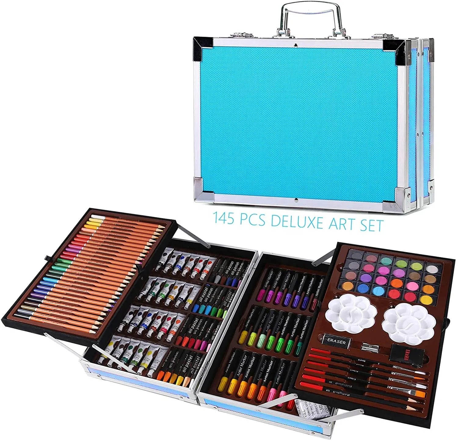 145 Piece Art Supplies Set 2 Layers Drawing Supplies Portable Aluminum Case Art Kit for Teens Adults Beginner and Artists