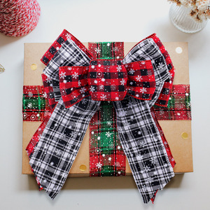 LINGKAI <b>Red</b> Black Tartan Linen Snowflake Buffalo Plaid Wired Christmas <b>Ribbon</b> for Xmas Gift Wrapping - Product Image 3