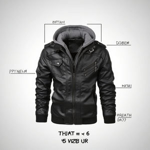 Oem Manufacturer Men's Winter Genuine Vintage PU Leather <b>Jacket</b> With Hooded Sweatshirt European American Style Zipper Pocketed - Product Image 3