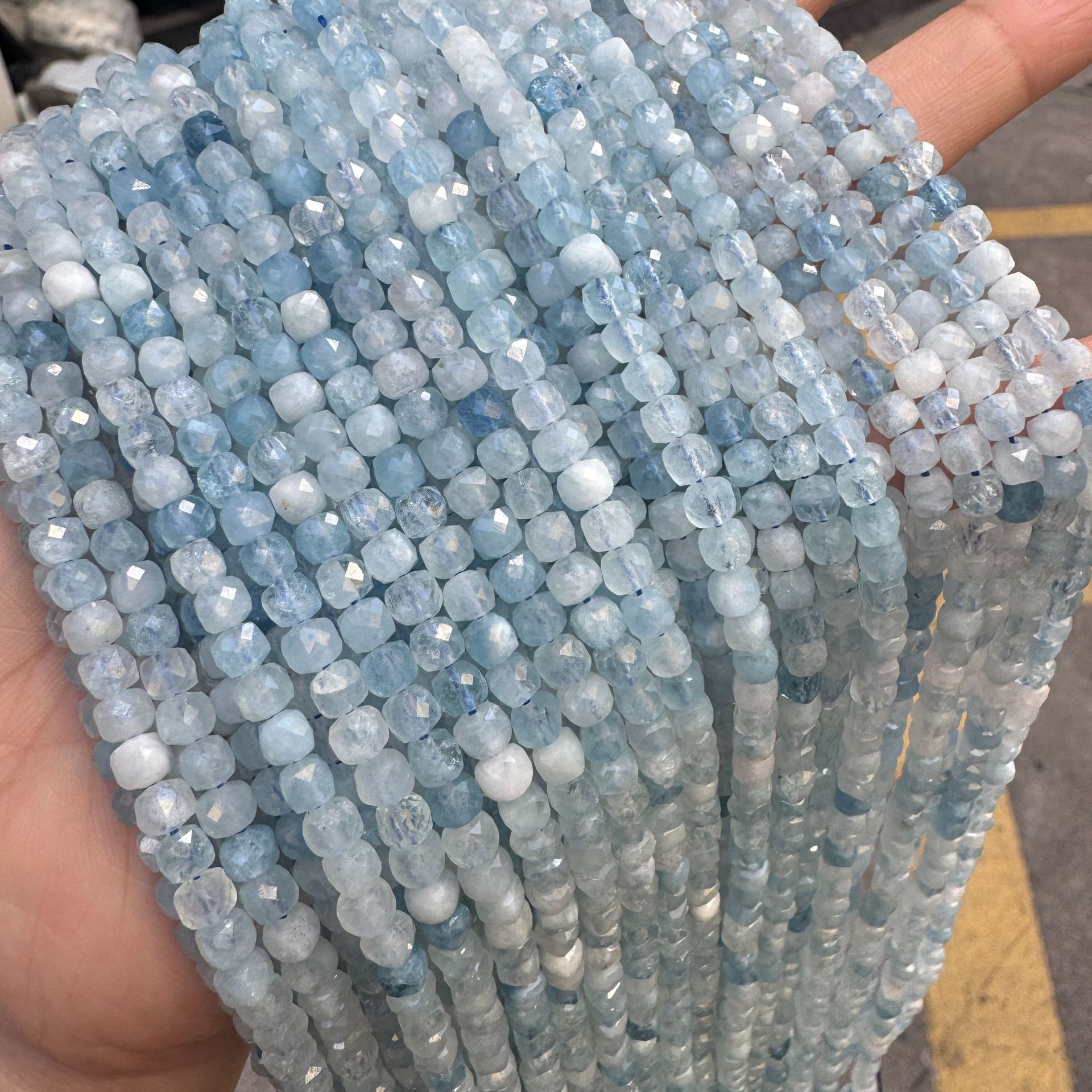 Natural Aquamarine Faceted Loose Beads Blue Semi-Finished Jewelry for DIY Clavicle Chain Necklace Accessories
