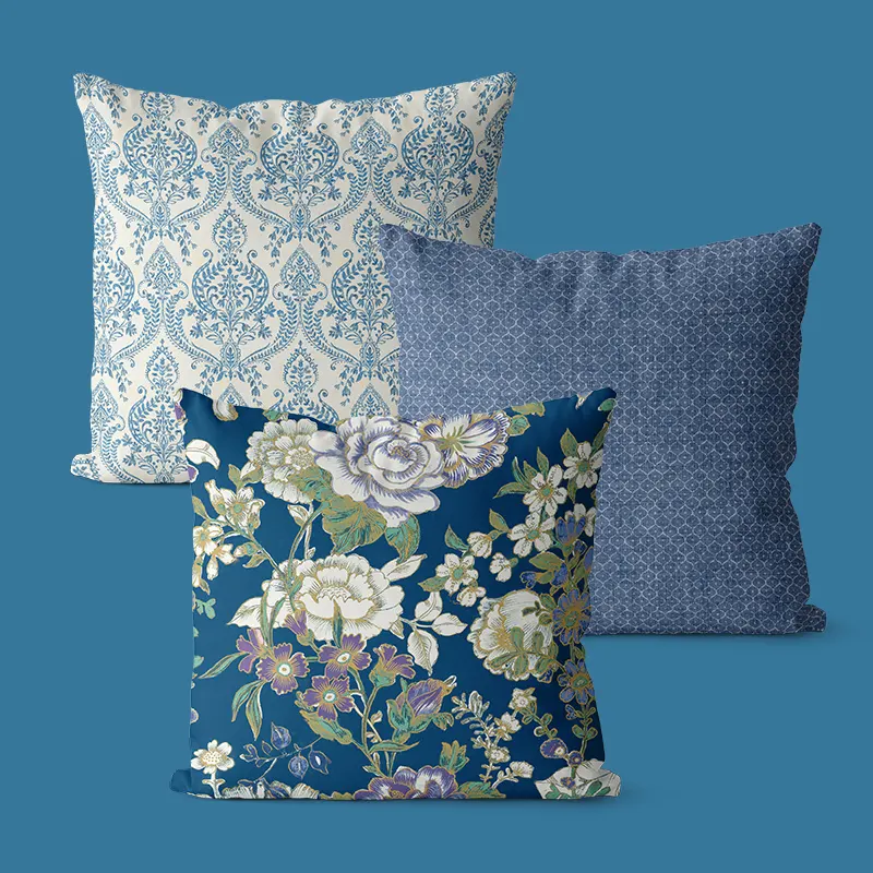 Fodera per cuscino floreale Boho di vendita calda Teal/federa per cuscino damascata con stampa floreale blu Navy con accento decorativo