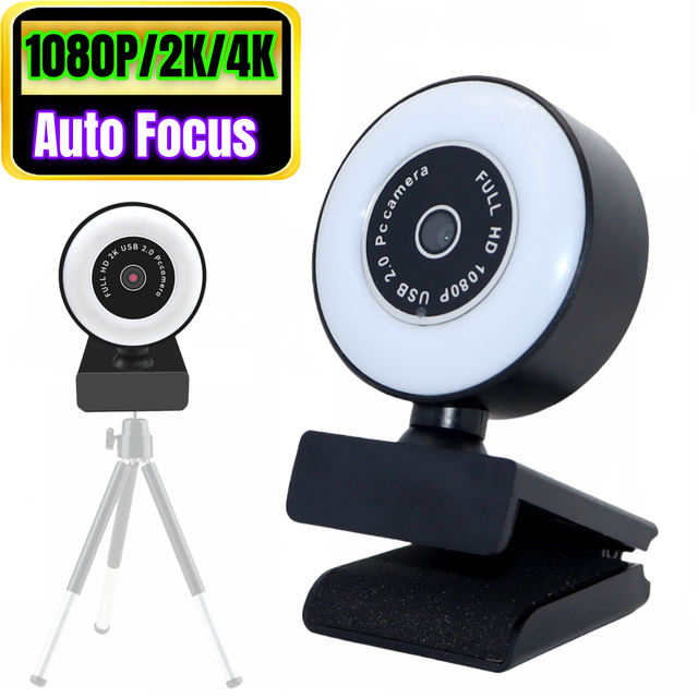 1080P 2K 4K HD Computer Webcam Rotation PC USB Video Web Cam Camera Auto Focus Live Streaming Webcam with Mic & Ring Fill Light