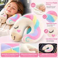Oreiller de voyage ergonomique en mousse à mémoire de forme en forme de U, motif licorne mignon, pour le soutien du cou en avion et en voiture, personnalisable avec logo, vente en gros