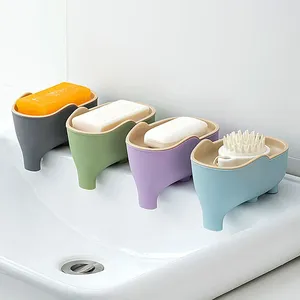 Boîte à Savon NOUVELLE Double Couche Moderne en Plastique Écologique Créative Mignonne en Forme d'Éléphant Étanche avec Égouttoir Accessoires de Cuisine et Salle de Bain - Product Image 1