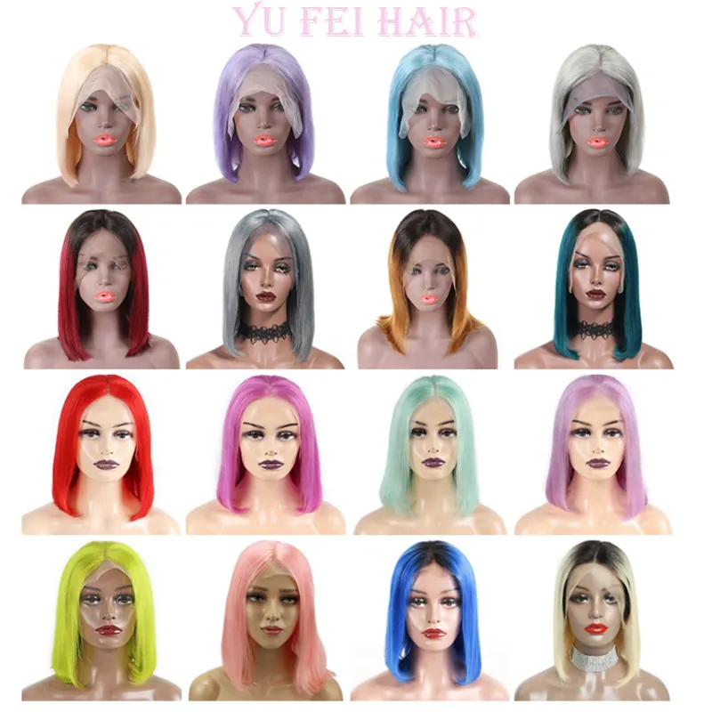 2022 özelleştirmek Ombre vurgulamak renk 12A kısa kesim perulu Bob peruk dantel Frontal peruk insan saçı siyah kadınlar için bebek saç ile