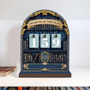 Carnet de lecture vintage en bois bleu étoilé, épaisseur 4 mm, réutilisable pour suivre les livres lus cette année - Product Image 1