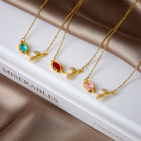 Collier à breloques géométriques en forme de tulipe pour femmes, en acier inoxydable, accessoires avec pierre en zircon, style classique, cadeau