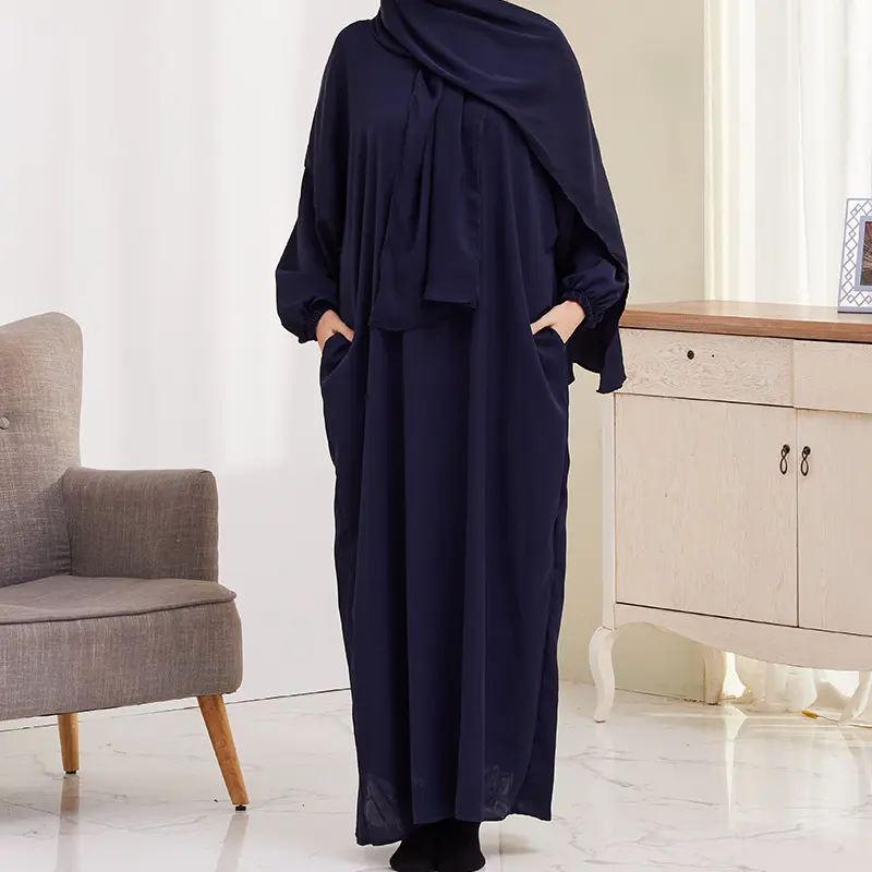 Printed Satin Chiffon Dress Long Abaya Islamic Prayer Abaya with Pocket Fashion Abaya