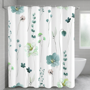 Rideau de douche carré imperméable en polycoton imprimé floral, écologique, pour usage domestique, lavable en machine - Product Image 1