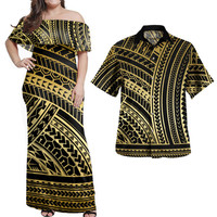 Dropship OEM Ensemble pour couple polynésien Plus Size Maxi Robe Femme Combo Hawaii Chemise