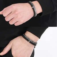 Bracelet en acier inoxydable double couche fait main, style rétro DIY, pour homme, chaîne impériale punk, agate, style géométrique, perles en titane