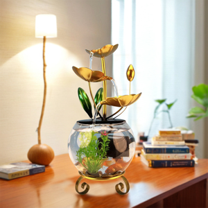 Fontaine d'eau en métal doré avec <span class=keywords><strong>aquarium</strong></span> silencieux Mini <span class=keywords><strong>Aquarium</strong></span> pour le nouvel an Cadeau pour la maison Décoration <span class=keywords><strong>de</strong></span> bureau - Product Image 5