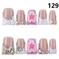 Faux Ongles Press-On Faits Main 606-610 Couleurs Fleurs Canard, 10 Pièces, Styles de Design Uniques pour Doigts
