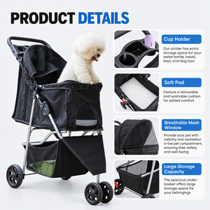 Carrito Plegable Oxford para Mascotas, Perros y Gatos, Ligero, de 4 Ruedas, Cómodo, Portátil, con Cesta de Almacenamiento - Product Image 2