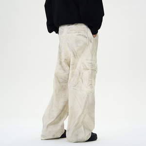 Moda Vintage Lavagem Branco Denim <span class=keywords><strong>Jeans</strong></span> Homens De Alta Qualidade Bolso <span class=keywords><strong>Jeans</strong></span> Em Linha Reta Homens Personalizados Baggy Made Dirty Designer <span class=keywords><strong>Jeans</strong></span> - Product Image 4