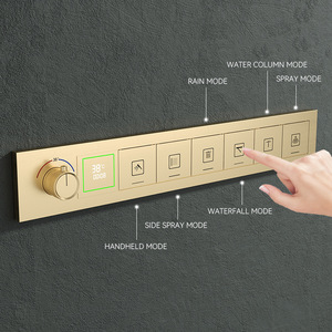 Soffione <span class=keywords><strong>doccia</strong></span> termostatico quadrato in ottone da incasso a soffitto, a cascata, con LED intelligente, spazzolato, a fusione a caldo, pre-incassato a parete per bagno - Product Image 4