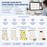 Lot de gants de four matelassés bleu marine résistants à la chaleur en coton pour la cuisine et la pâtisserie, motif losanges imprimé, personnalisable OEM